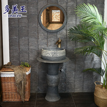 Retro vertical column washbasin ceramic column basin outdoor floor-standing balcony wash basin integrated basin pool