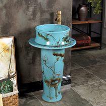 Column washbasin toilet vertical floor standing flat household integrated balcony ceramic art wash basin