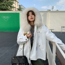 women's korean style mid length hooded patchwork 2022 young new lamb fur collar lamb wool coat