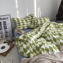 Return is still a juvenile full cotton minimalist yog four pieces of pure cotton linen quilt cover quilts covered with hood bed Hat Bedding