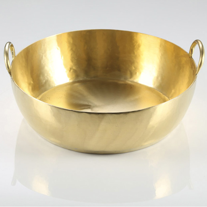 28cm黄铜锅仔铜火锅双耳铜锅铜锅仔 天妇罗锅 日式料理 油炸锅_7折