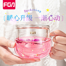Fuguang Fga Filter Glass Cup Home Tea Water Separation Tea Cup Mesh Red Lady Transparent with Flower Tea Water Cup