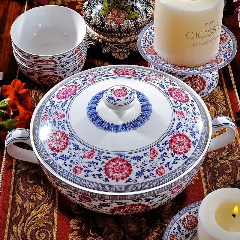 Jingdezhen 56 head enamel pastel colored dishes archaize royal porcelain tableware suit ceramics