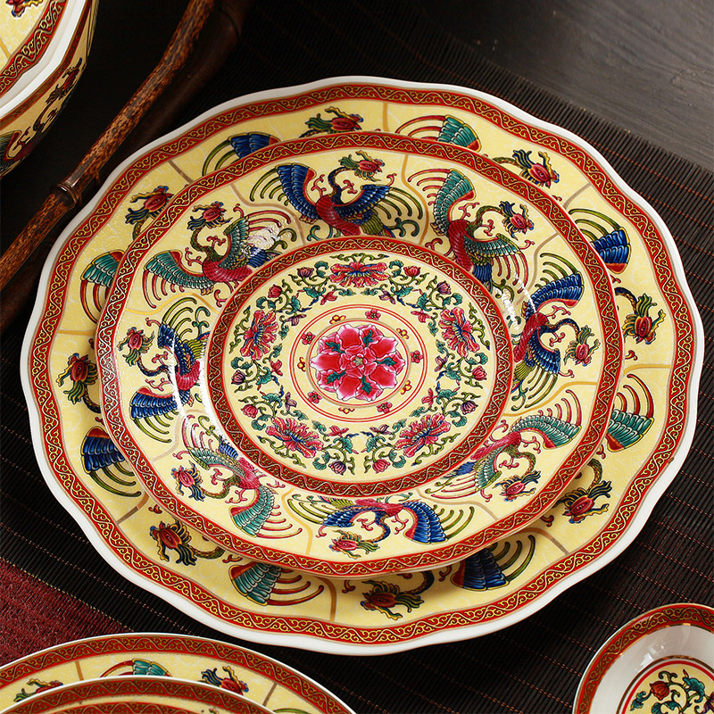 Jingdezhen 59 head of Chinese style household ipads porcelain enamel colored enamel porcelain tableware ceramics