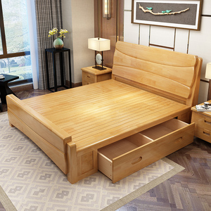 实木床1.8米中式胡桃木色双人床经济型简约现代小户型主卧储物床