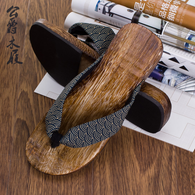 ເກີບແຕະໄມ້ຜູ້ຊາຍ flip-flops clog slippers Japanese slippers beach shoes men's clogs flip-flops wood slippers