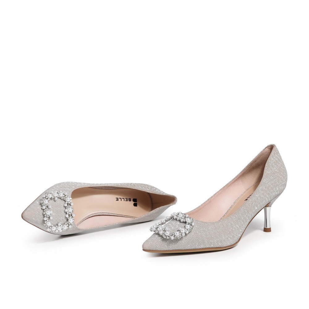 百丽晚宴高跟鞋2021春新商场同款亮片细跟