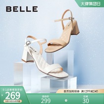 Lily With Sandals Womens Summer Mall With the Sheep Leather Rhombus Fairy Wind Medium Coarse Heels 3W931BL0