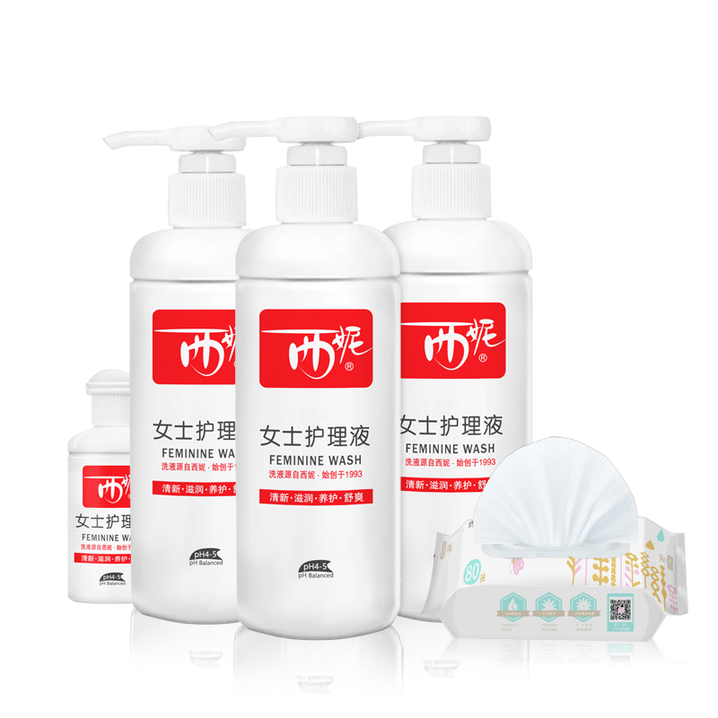 西妮女士私处洗液护理液280mlx3+100ml+湿巾80抽/包清洁多效养护产品展示图3