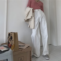 White Jeans Woman Fall 2022 New High Waisted Pants Loose Straight Drum Pants Pituitary Pants Wide Leg Long Pants Tide