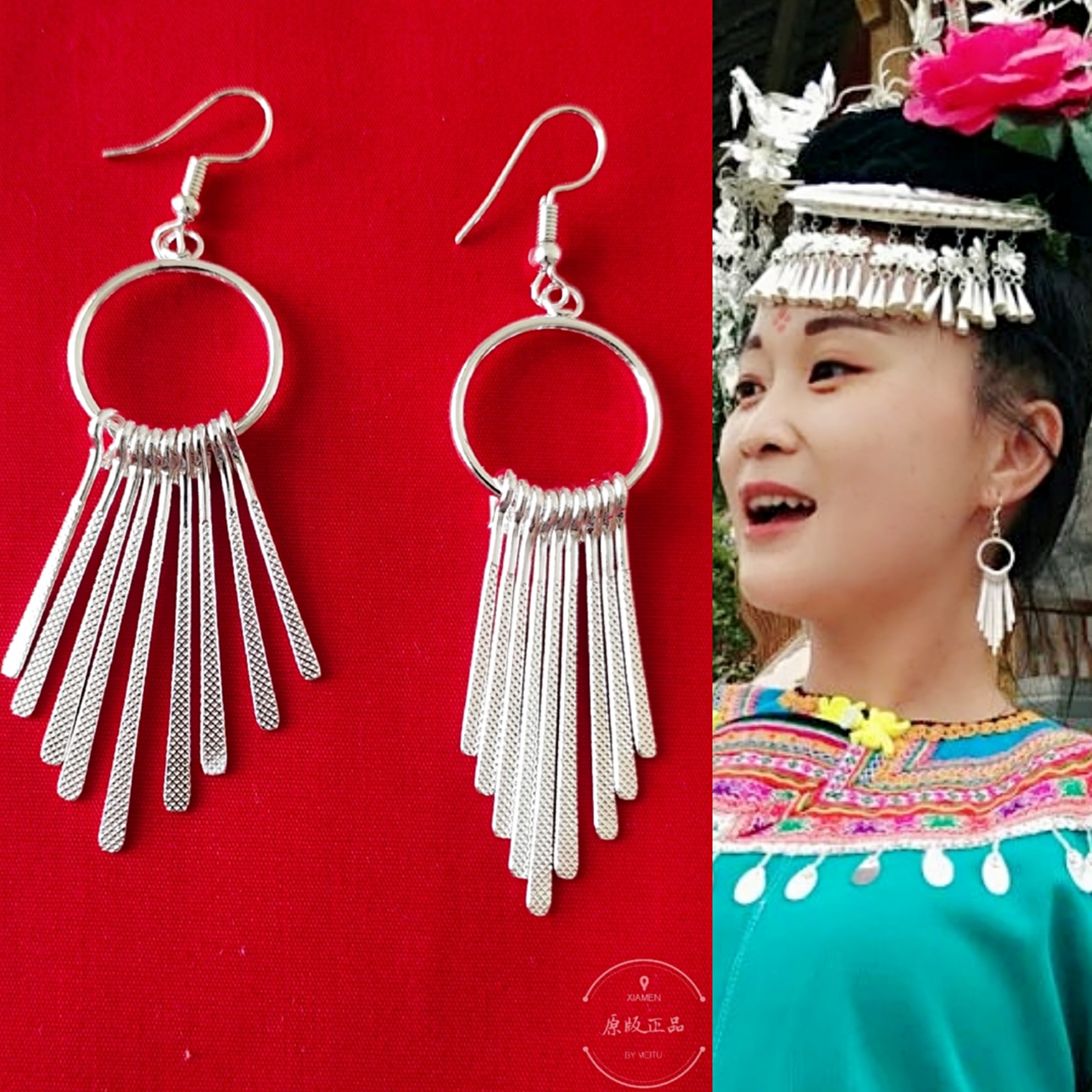 贵州手工复古长流苏夸张苗银耳饰少数民族大气百搭耳坠气质女耳环
