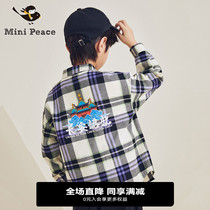 minipeace peacebird boys shirt autumn new purple check children shirt fashion plaid shirt coat