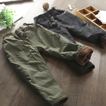 Korean childrens clothing boys 2019 autumn and winter plus velvet casual pants thick trousers big children warm pants Korean tide