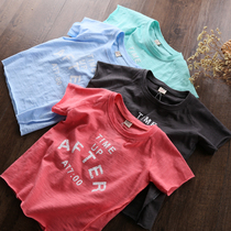 Childrens cotton short sleeve T-shirt boys and girls thin bamboo cotton letter half sleeve base shirt summer round neck top