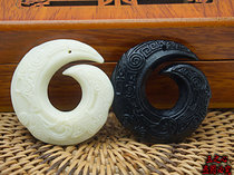 Lantian Jade Mo Jade Antique dragon hook jade pendant Dark green jade Luck twist the world to transport Ping An jade pendant