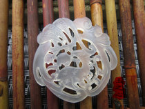 Natural jade Xiuyu double-sided hollow Fu Lu Shou pendant Sika Deer Shou Peach pendant Jade DIY Hanfu