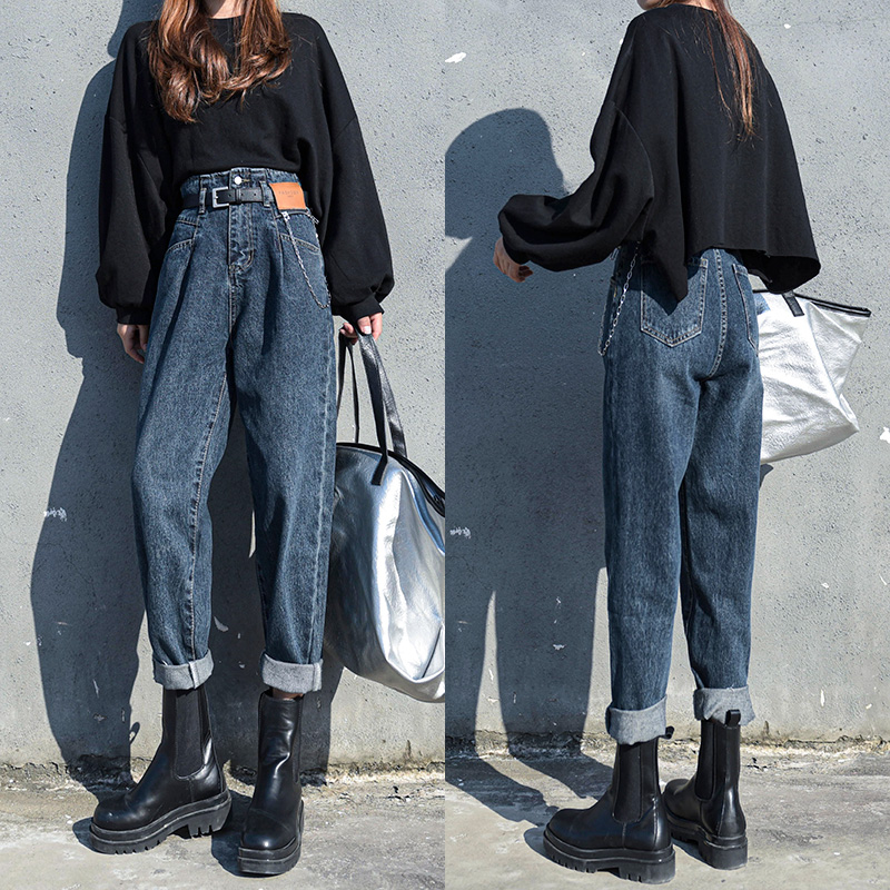 Harlan jeans women high waist thin 2020 autumn and winter New Korean straight retro show high dad radish pants