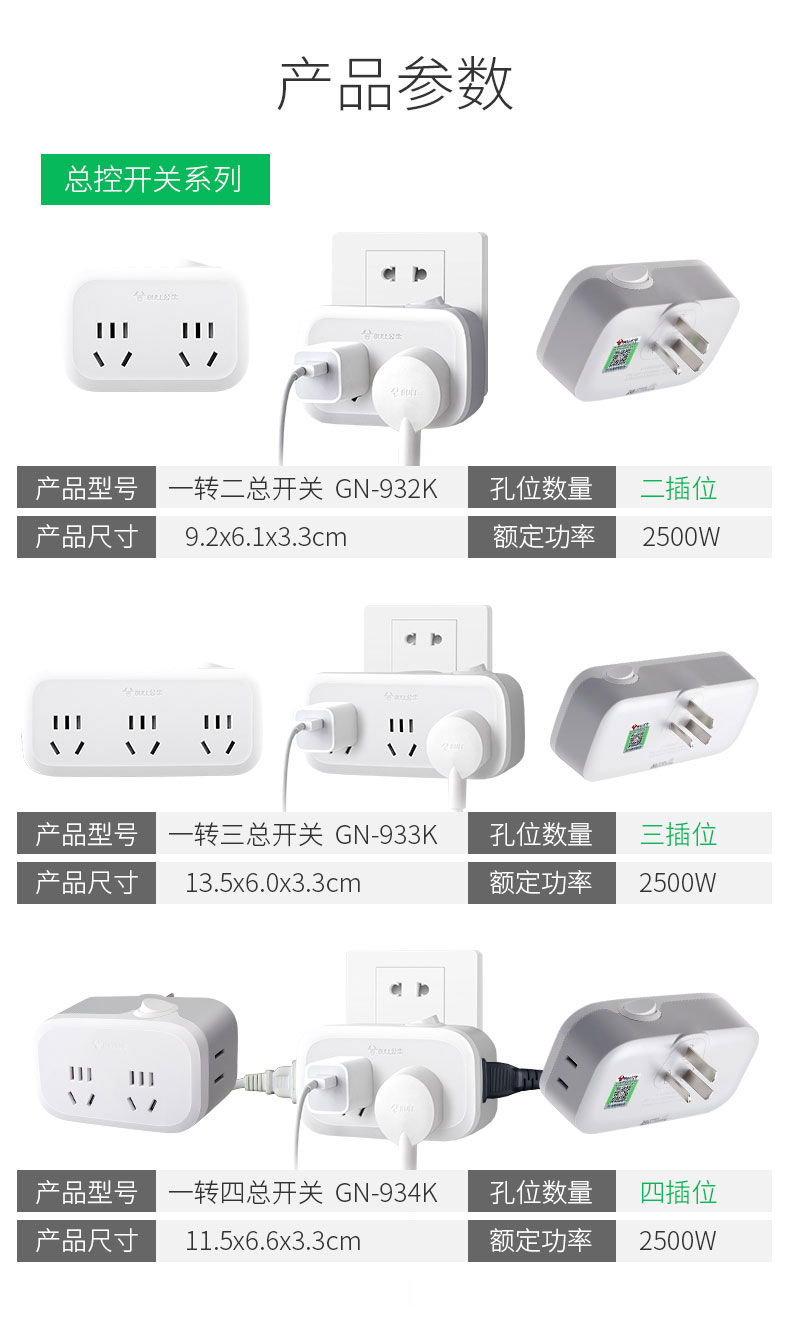 公牛插座转换器一转二三多用转换插头多孔面板无线插板不带线插排商品详情图
