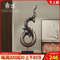 Thai South East Asia Black Gold Dragon Phoenix Corner Decoration Ornaments Thailand B & B Massage Club Porch Desktop Decoration