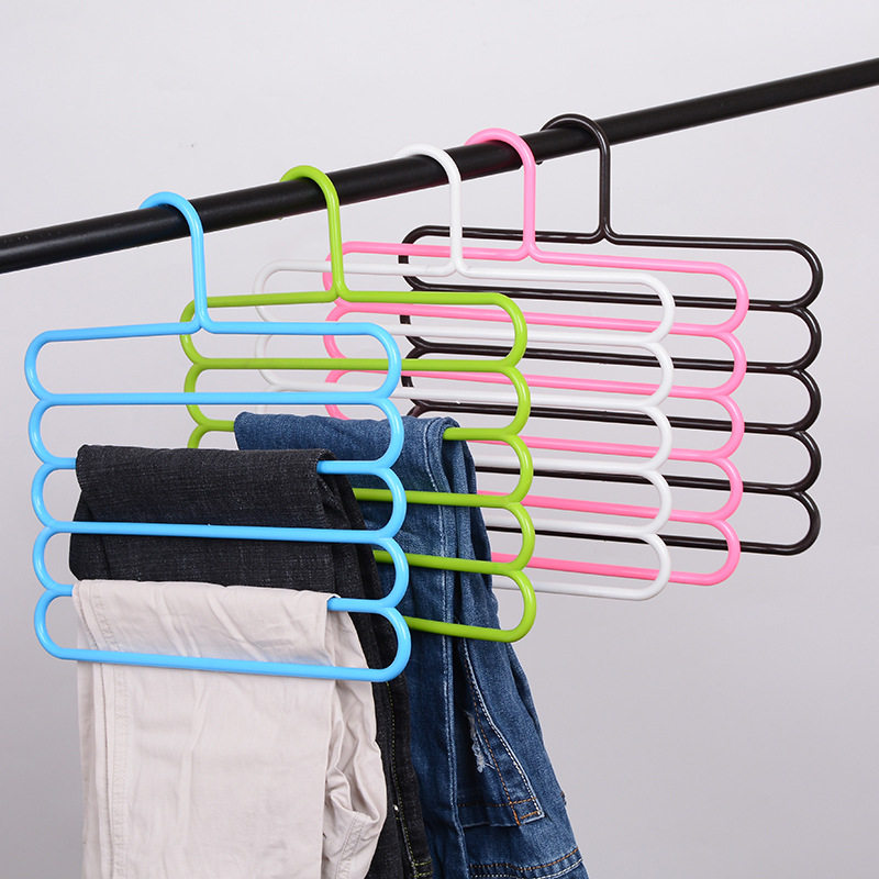 (3个装)多功能裤架s型多层挂裤子衣架家用衣柜防滑塑料裤挂5层_7折