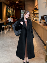 Black double-sided cashmere coat women long 2021 autumn and winter new knee Korean version of temperament wool woolen coat