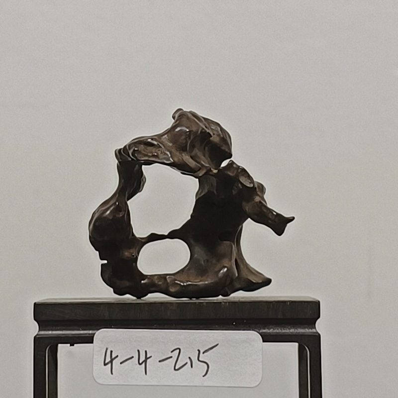 石】 ☆ 文房 太湖石山子擺件 ☆ 時代物 唐木台座 天然文様 雅玩雑項