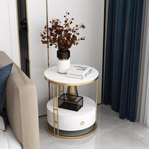 Light luxury Bedside Table Rock board double-layer small storage cabinet rack simple modern bedroom bedside round lockers