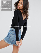 European and American long sleeves pure cotton tight fit T-shirt female one-piece blouse large yards with overfire conjoined coat front and back V collar bottom