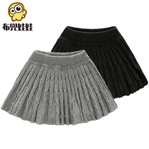 Girls skirt 2021 new spring and autumn baby skirt fashion wool skirt children knitted pleated skirt mini