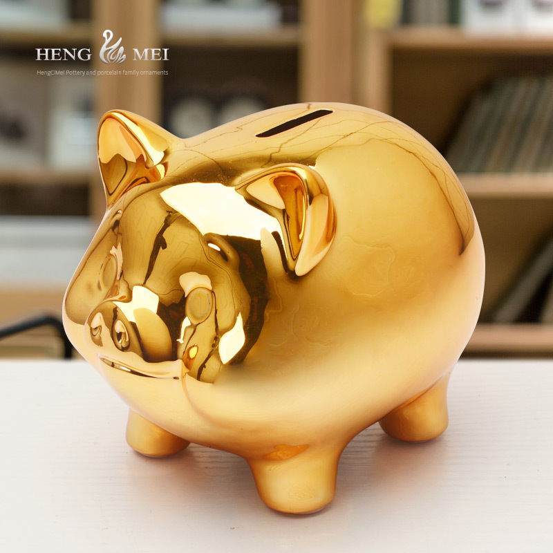 Wine accessories furnishing articles piggy bank ceramic little golden pig can save the children room living room desk decorations