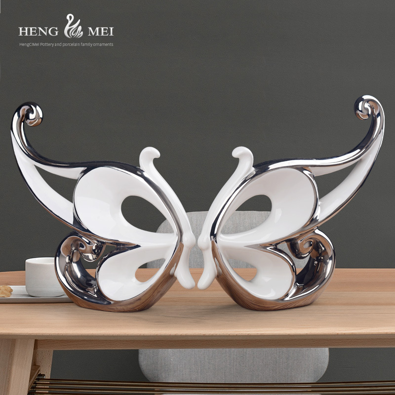 Contracted and I household adornment ornament sitting room porch silver butterfly furnishing articles furnishing articles creative ceramics wine rack