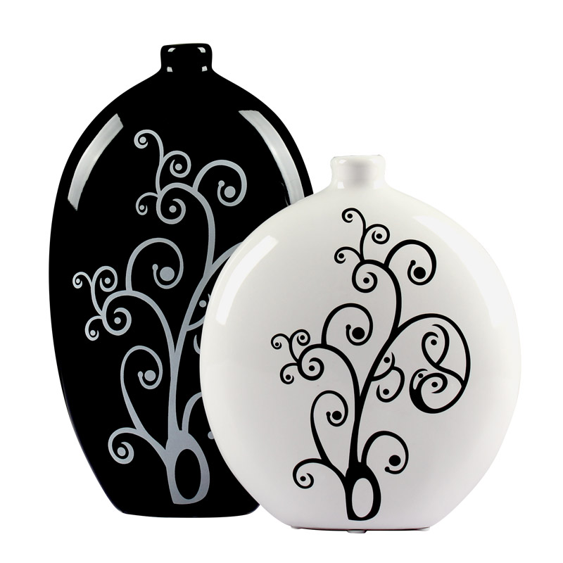 Contracted and I household adornment sitting room red wine rack from creative furnishing articles in black and white ceramic flower vases, furnishing articles