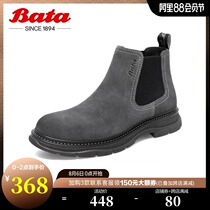 Bata high-top Chelsea boots mens winter shopping mall new British leather and velvet thick-soled boots A3842DD0