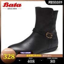 Bata winter new shopping mall with the same short single boots womens spring and autumn British sheepskin plus velvet AM852DZ9