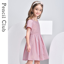 Pencil club Childrens clothing Girls short-sleeved dress large childrens striped stitching skirt childrens summer 2021 new