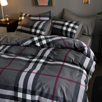 Nordic wind ins four-piece cotton cotton 200 230 quilt cover simple gray European and American style mens stripe bed cover