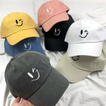 Smiley Face Baseball Cap Girls Spring Summer Spany Korean Embroidery Reduced Age Student Playful Casual Duck Tongue Cap Korean Style Fashion