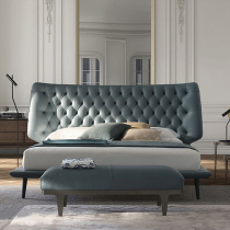 Italian Minimalist Leather Bed Modern Minima Large Household Type Double Bed Nordic Wedding Bed Master Bedroom With Light Lavish Soft Bag Bedside Custom