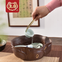 Han Tang tea wash Yixing purple sand Lotus wash tea set Tea Tea ceremony accessories hand carved large Cup wash kung fu tea set