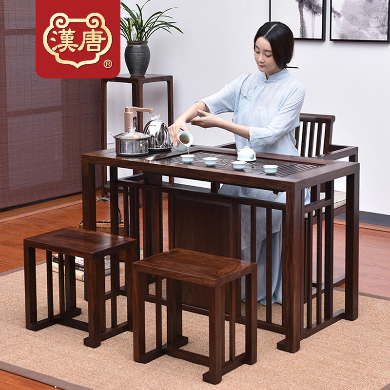 Han solid wood tea tray tea set suits for Chinese tea tables and chairs combination small black rosewood tea sets of kung fu tea table