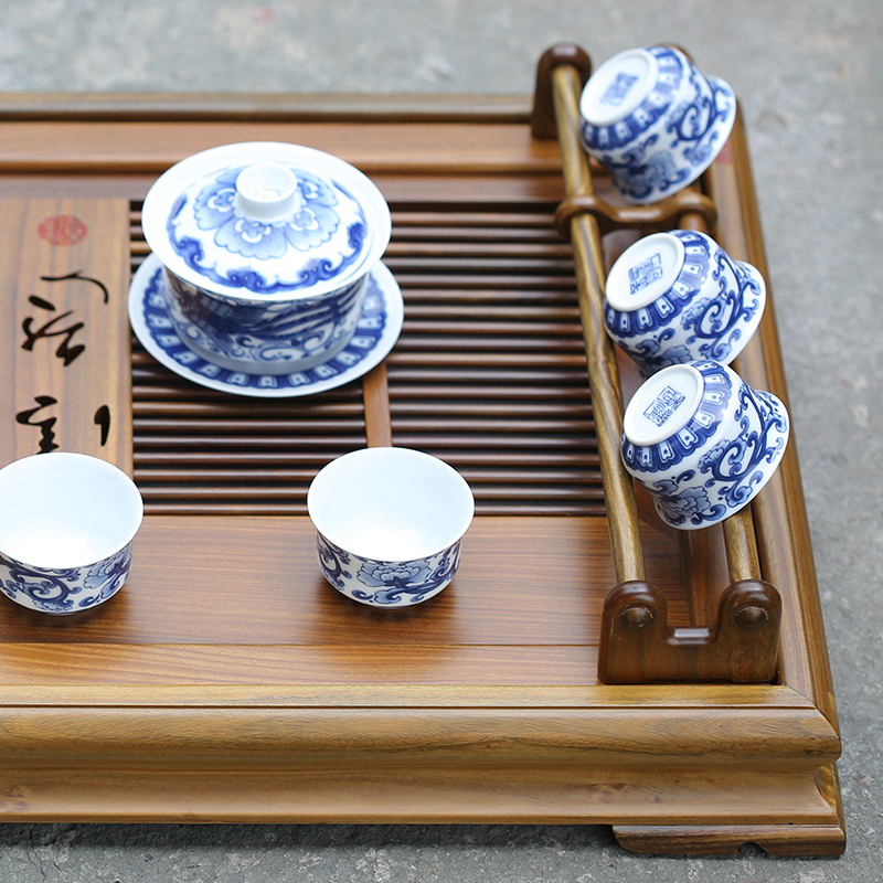 Han and tang dynasties tea tray crossover vehicle glass frame solid wood tea cup home tea sets of kung fu tea accessories