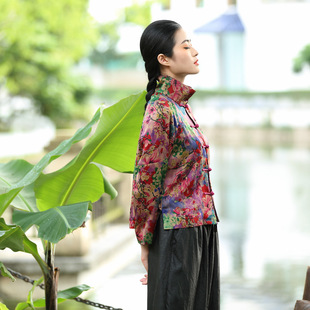 328秋分白领公寓娘子写中式真丝香云纱蚕丝盘扣开襟宽松百搭上衣