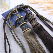 Eurostyle hollowed-out metal inlaid with ancient bronze color hanging ball strap refined retro curtain buckle soft dress with flowing Su hanging ears