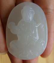Kunlun jade in Qinghai (white jade-pure manual engraving) - Guanyin pendant