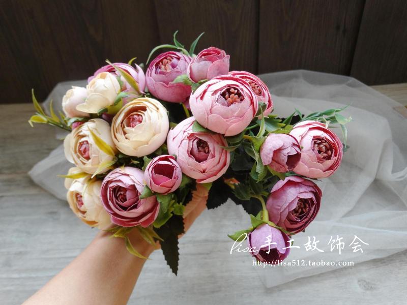欧式油画风格茶花复古欧式茶花茶苞高档出口仿真花花束花艺