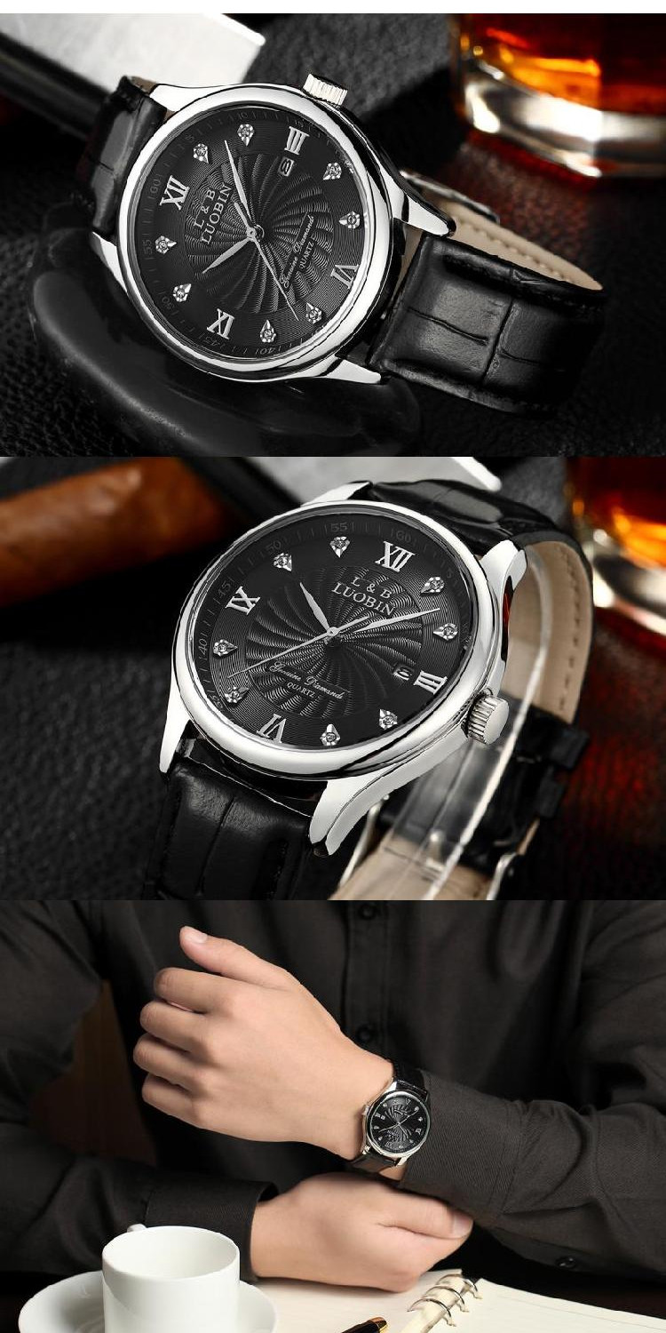 正品罗宾男表 皮带手表手表男防水商务男士手表腕表石英表luobin_蓝猫