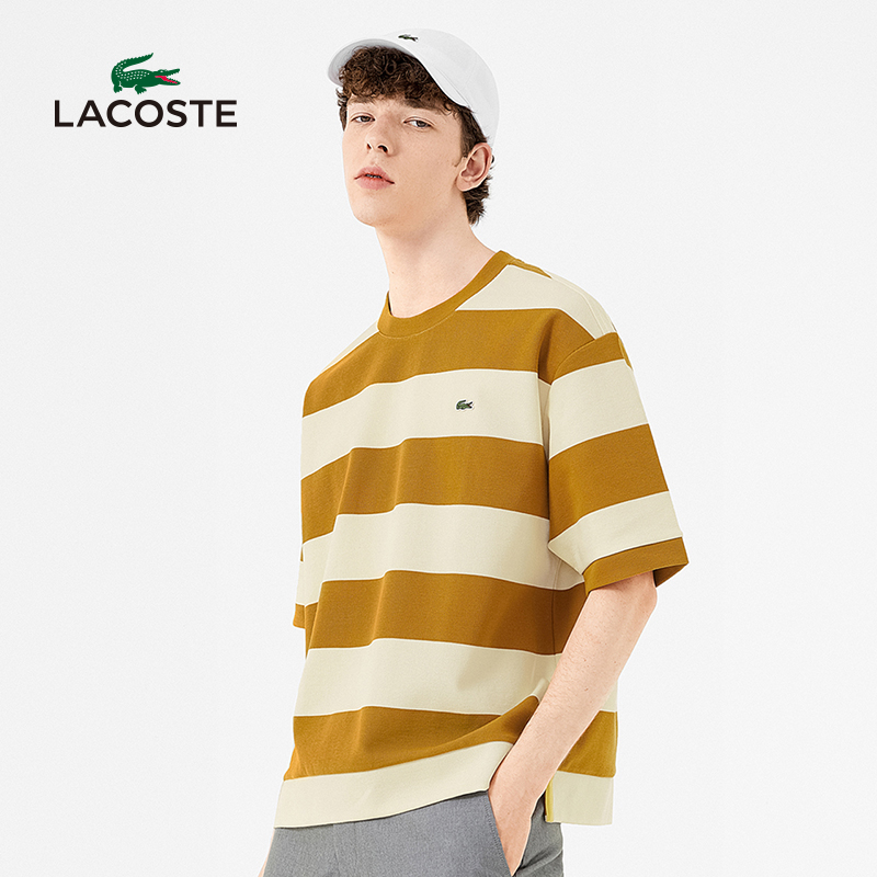 lacoste法国鳄鱼男装21新款时尚圆领撞色条纹短袖t恤男|th6267
