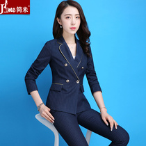 Professional wear womens suit spring and autumn new fashion temperament goddess fan striped suit high-end president formal overalls