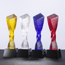 Crystal Trophy medals customized creative Blue pickling twisted column company employee unit activities year-end award prizes