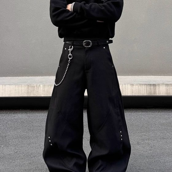 American high street silhouette scimitar trousers men's black men's wide-leg floor trousers cleanfit draped casual pants
American high street silhouette scimitar trousers men's black men's wide-leg floor trousers cleanfit draped casual pants